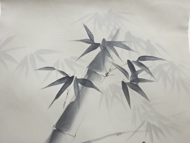  作家物　塩瀬手描き竹に鳥模様名古屋帯